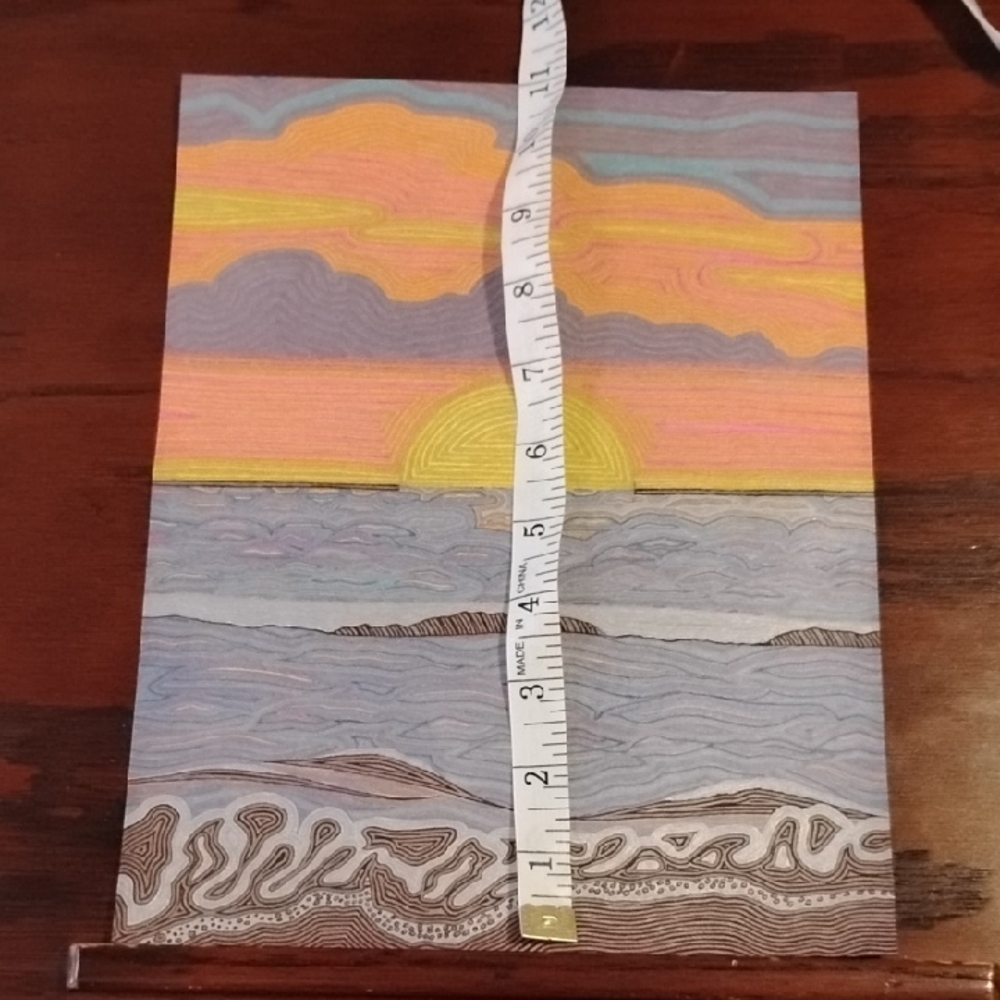 Handmade One Of A Kind Colorful Sunset Ocean Gell Pen Art Card 8.5"X11" - Picture 3 of 16